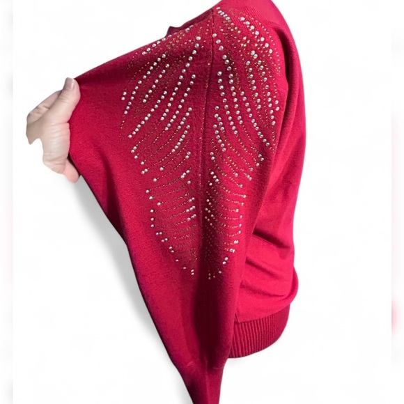 SAY WHAT Red Pull-Up Top-Sweater M, Long Sleeves With Rhinestone Accents NWOT - Picture 4 of 7